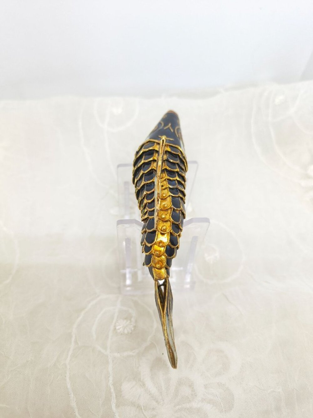 VTG Chinese Gilt Silver & Cloisonne Deep Blue Enamel Fish/Koi Pendant 4.5" LRG - Picture 7 of 11